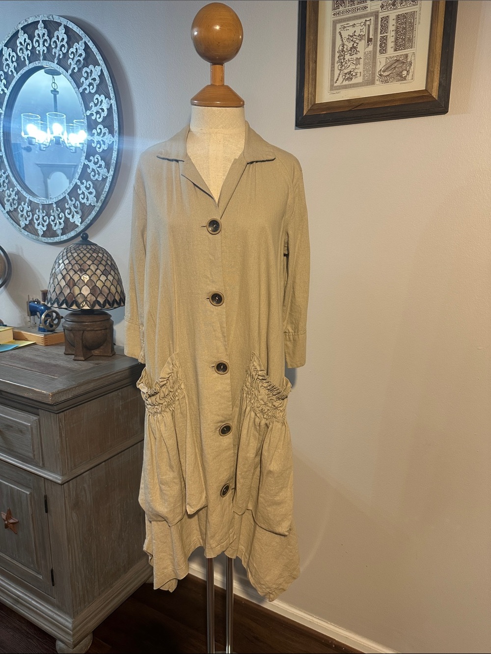 For Cynthia Linen Blend Dress with Exaggerated/Oversized Pockets